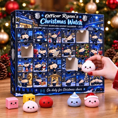 What’S Waiting Behind Today’S Door? Personalized Police Officer Dumpling Advent Calendar, Custom Name Squishy Christmas Gift