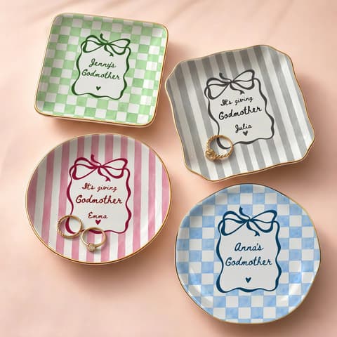 Personalized Ring Dish Custom Name – Godmother Gift, Bow Design Jewelry Holder Trinket Dish Keepsake Gift