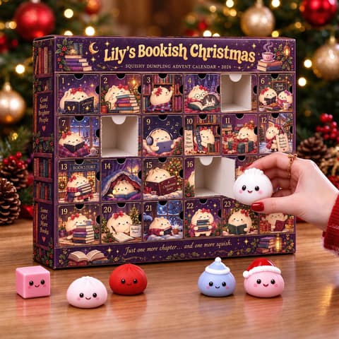 Custom Name Bookish Dumpling Advent Calendar, Squishy Christmas Countdown, 24 Day Kawaii Reader Calendar, Book Lover Holiday Gift