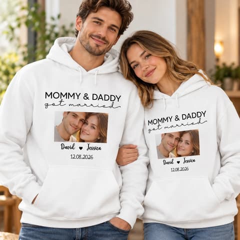 Custom Photo Names & Date Wedding Announcement - Personalized T-Shirt