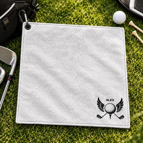 Winged Golf Ball Custom Name - Personalized Golf Towel With Clip - Golf Gifts For Dad, Grandpa, Golf Lovers