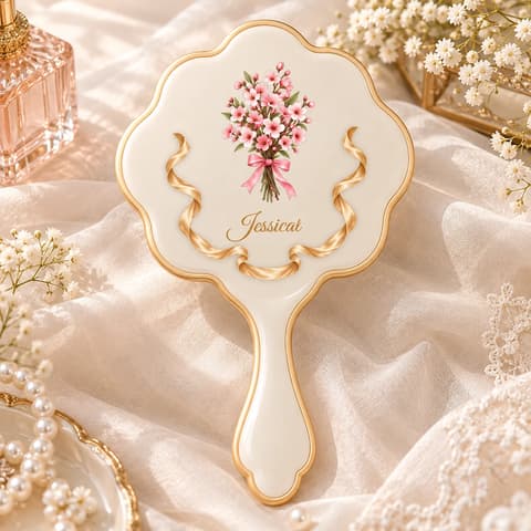 Birth Month Flower Bouquet Custom Name - Personalized Handheld Mirror - Birthday Gifts For Her