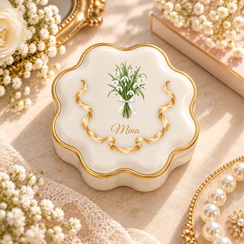 Birth Month Flower Bouquet Custom Name - Personalized Mini Jewelry Box - Birthday Gifts For Her