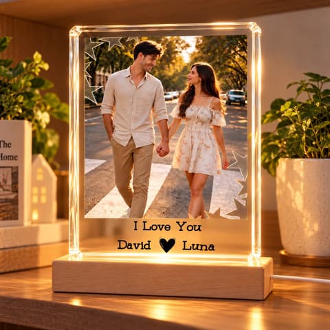 Custom Couple Photo - Personalized Acrylic Night Light - Romantic Gifts For Couples