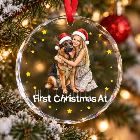 First Christmas Together Custom Photo & Text - Personalized Glass Ornament - Christmas Gifts For Family & Pet Lovers