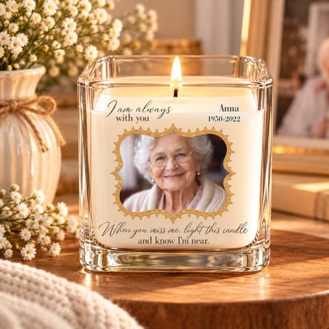 I Am Always With You Custom Photo, Name & Date - Personalized Memorial Candle - Sympathy Gifts For Loss Of Loved Ones