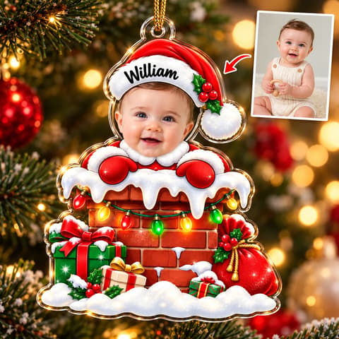 Personalized Shaped Acrylic Christmas Ornament Custom Name – Baby Santa Photo Keepsake, First Christmas Holiday Tree Decor Gift