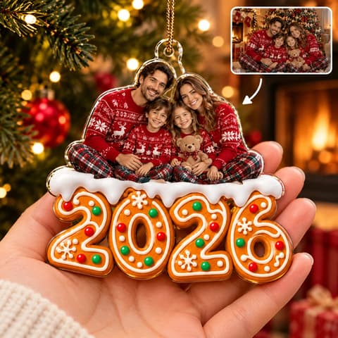 Personalized Shaped Acrylic Christmas Ornament Custom Family Photo – 2026 Gingerbread Family Keepsake, Holiday Tree Decor Gift