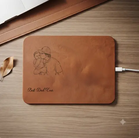 Custom Photo Pencil Sketch Best Dad Ever - Personalized Leather Charging Mat