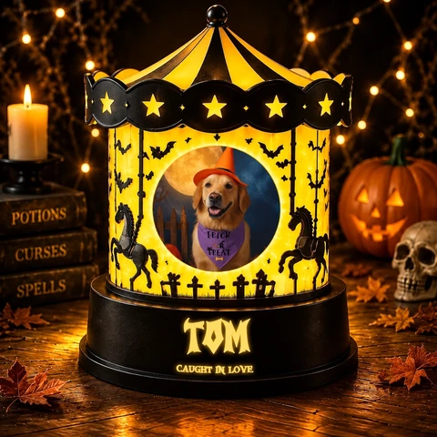Personalized "Spooky Carousel" Pet Photo & Name Halloween LED Night Light