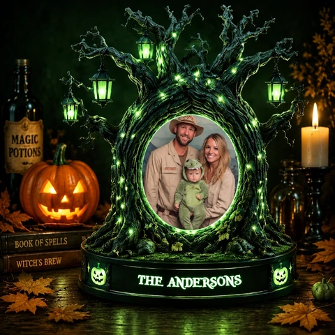 Personalized "Haunted Tree" Family Photo & Name Halloween LED Night Light