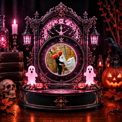 Personalized "Gothic Clock Tower" Couple Photo Halloween LED Night Light