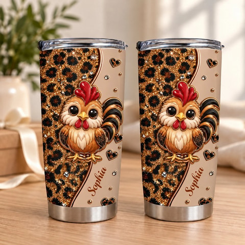 Personalized 20oz Tumbler Custom Name – Cute Rooster Chicken Lover Gift, Farmhouse Stainless Steel Travel Cup