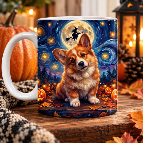 Custom Pet Dog Cat Portrait Halloween Van Gogh Art - Personalized Mug