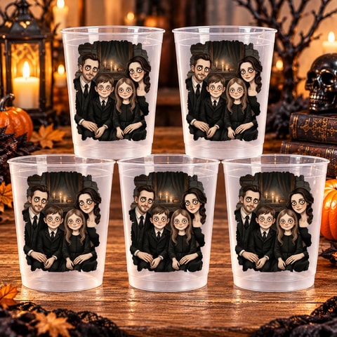 Custom Photo Gothic Portrait Art Family Spooky Halloween - Personalized Frosted Cups