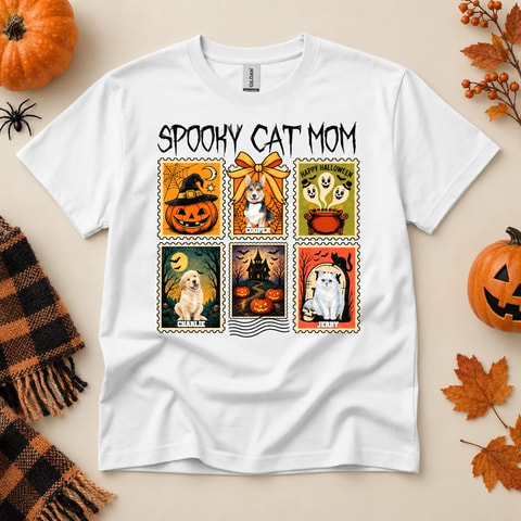 Retro Halloween Postage Stamp T-Shirt - Custom Halloween Pet Portrait T-Shirt