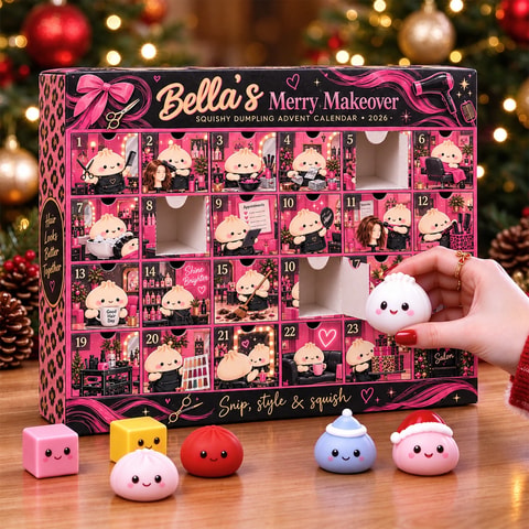 Personalized Dumpling Advent Calendar Custom Name, Squishy Christmas Countdown, Cute Beauty Salon Advent Calendar, Fun Holiday Gift for Her