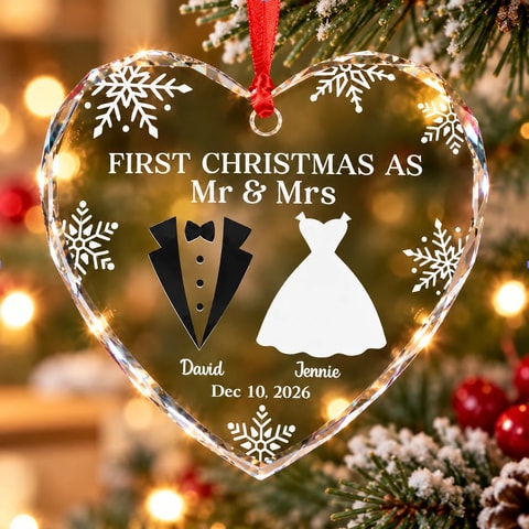 First Christmas as Mr and Mrs Ornament - Personalized Couple Names and Wedding Date,