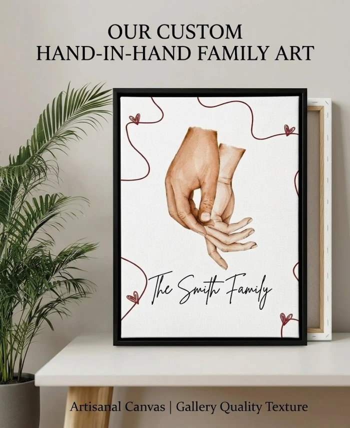 Personalized Watercolor Family Hand-In-Hand Art For Home
