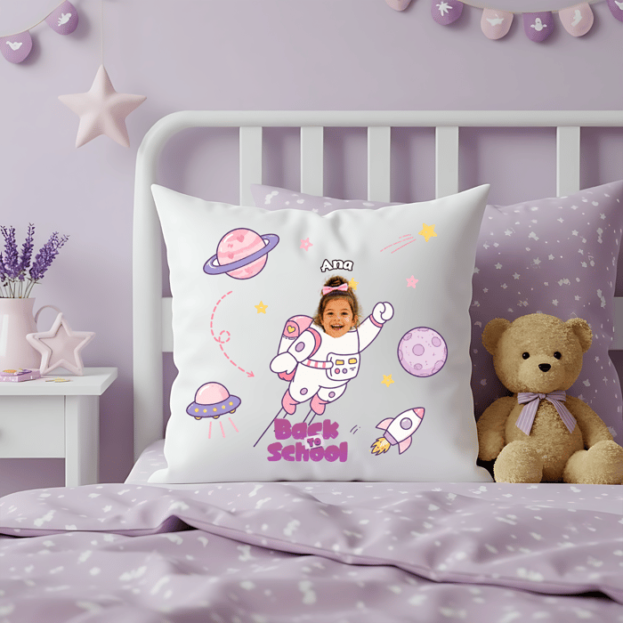 Personalized Back To School Astronaut Pillow | Custom Photo Kids School Throw Pillow | Space Theme Gift For Boys & Girls
