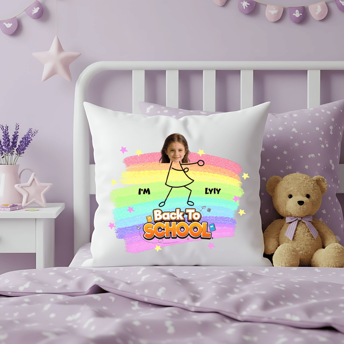 Personalized Back To School Pillow – Custom Photo & Name Throw Pillow Gift For Kids Bedroom