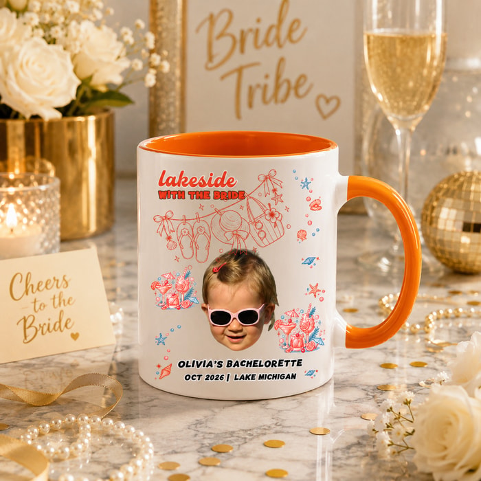 Custom Face Coffee Mug 11oz 15oz, Lakeside With The Bride Personalized Bachelorette Ceramic Mug & Lake Bach Drinkware