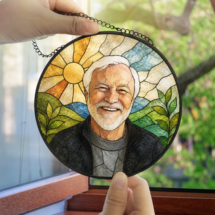 Custom Photo Portrait Mom Grandma Parents Family - Personalized Stained Glass Window Hanging Suncatcher